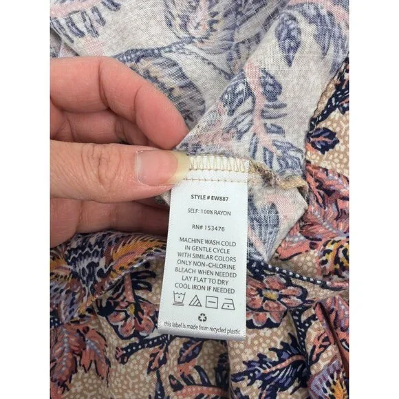 Evereve Womens Medium Floral Boho Billowy Blouse Rayon Puff Sleeves Cottage - Picture 4 of 7